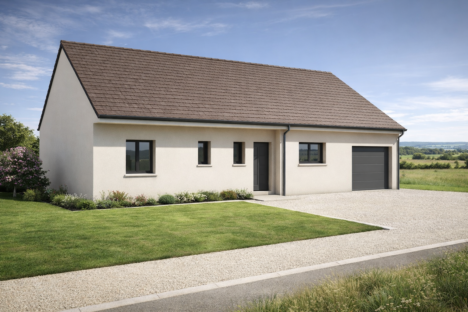 Projet maison individuelle de plain-pied avec terrasse à Saint-Martin-en-Bresse - Grosne Construction