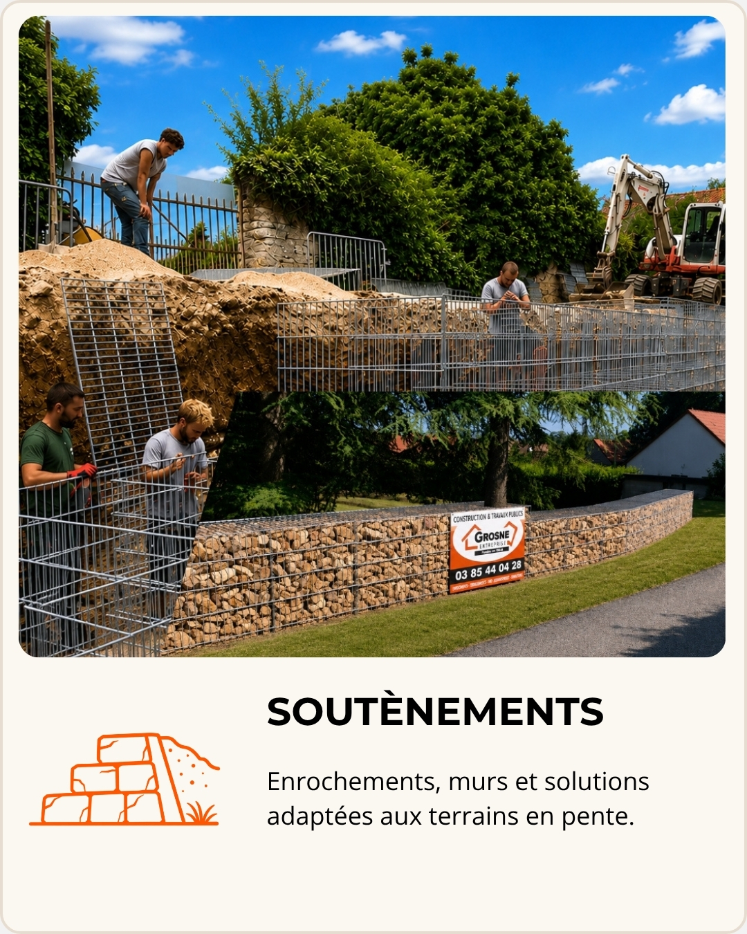 Réalisation d’un mur de soutènement en gabions par Grosne Entreprise