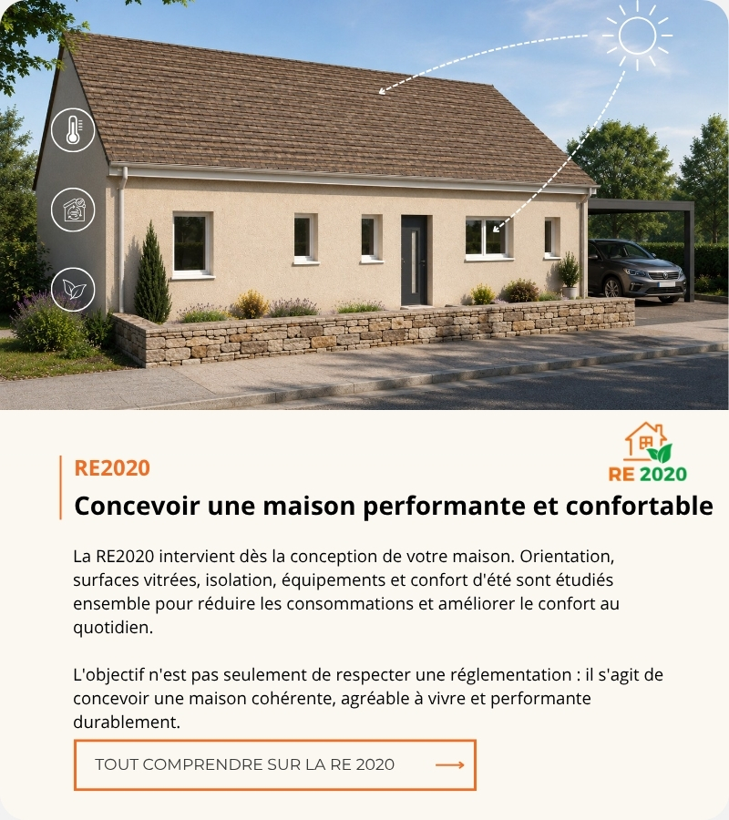 Maison individuelle conçue selon la RE2020 pour améliorer performance énergétique et confort