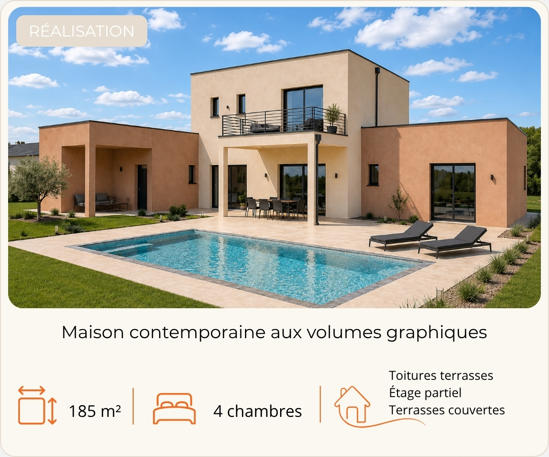 Maison contemporaine de 185 m² avec étage partiel réalisée par Grosne Construction